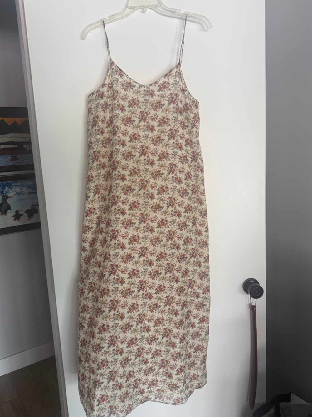 R13 Floral Slip Dress in Cream with Pink & Green Flowers Xs